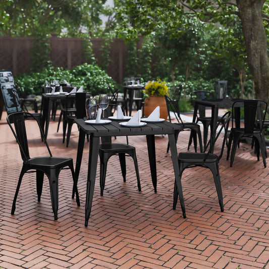 Declan Commercial Grade Indoor/Outdoor Dining Table, 31.5" Square All Weather Black Poly Resin Top with Black Steel Base Black Top/Black Frame JJ-T14619-80-BKBK-GG
