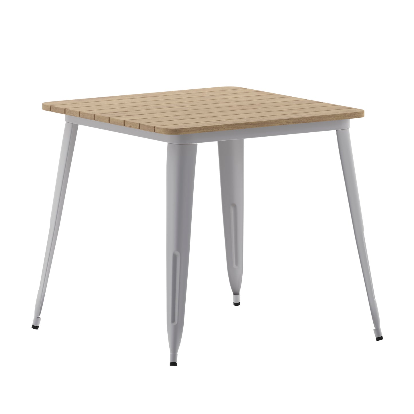 Declan Commercial Grade Indoor/Outdoor Dining Table, 31.5" Square All Weather Brown Poly Resin Top with Silver Steel Base Brown Top/Silver Frame JJ-T14619-80-BRSL-GG