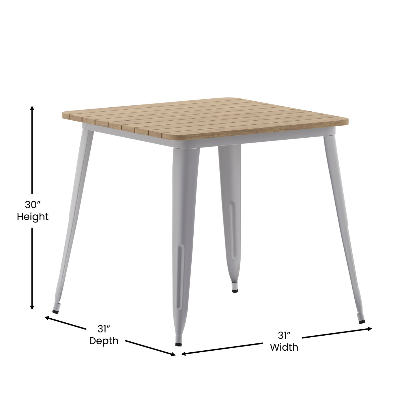 Declan Commercial Grade Indoor/Outdoor Dining Table, 31.5" Square All Weather Brown Poly Resin Top with Silver Steel Base Brown Top/Silver Frame JJ-T14619-80-BRSL-GG