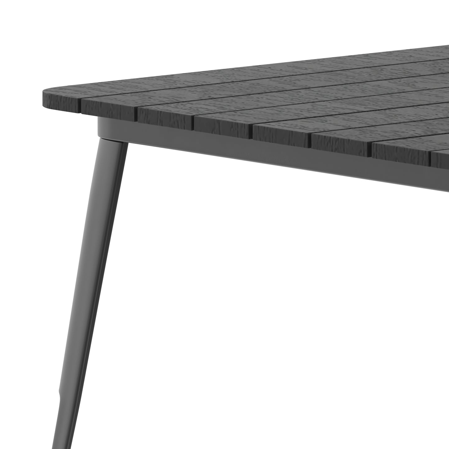 Declan Commercial Indoor/Outdoor Dining Table with Umbrella Hole, 36" Square All Weather Black Poly Resin Top and Black Steel Base Black Top/Black Frame JJ-T14619-90-BKBK-GG