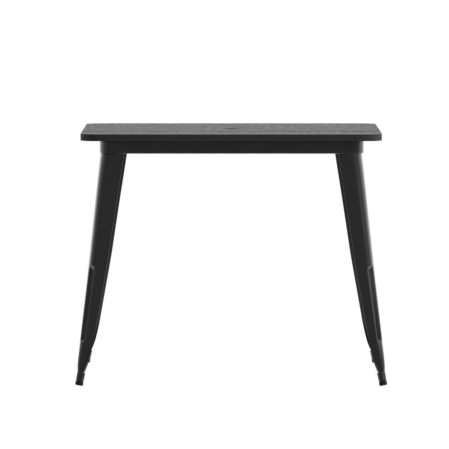 Declan Commercial Indoor/Outdoor Dining Table with Umbrella Hole, 36" Square All Weather Black Poly Resin Top and Black Steel Base Black Top/Black Frame JJ-T14619-90-BKBK-GG