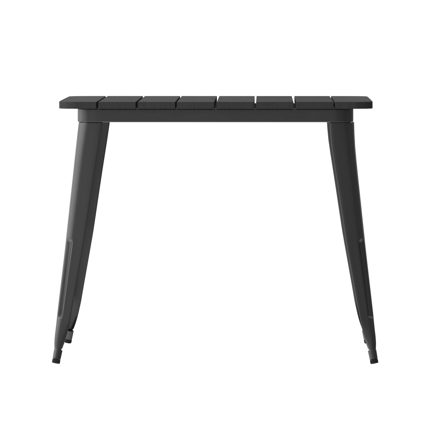 Declan Commercial Indoor/Outdoor Dining Table with Umbrella Hole, 36" Square All Weather Black Poly Resin Top and Black Steel Base Black Top/Black Frame JJ-T14619-90-BKBK-GG
