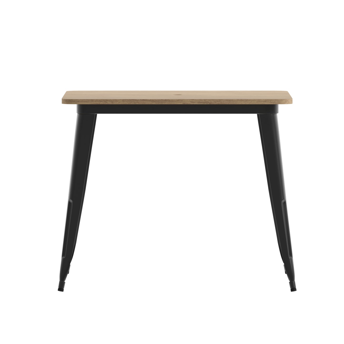 Declan Commercial Indoor/Outdoor Dining Table with Umbrella Hole, 36" Square All Weather Brown Poly Resin Top and Black Steel Base Brown Top/Black Frame