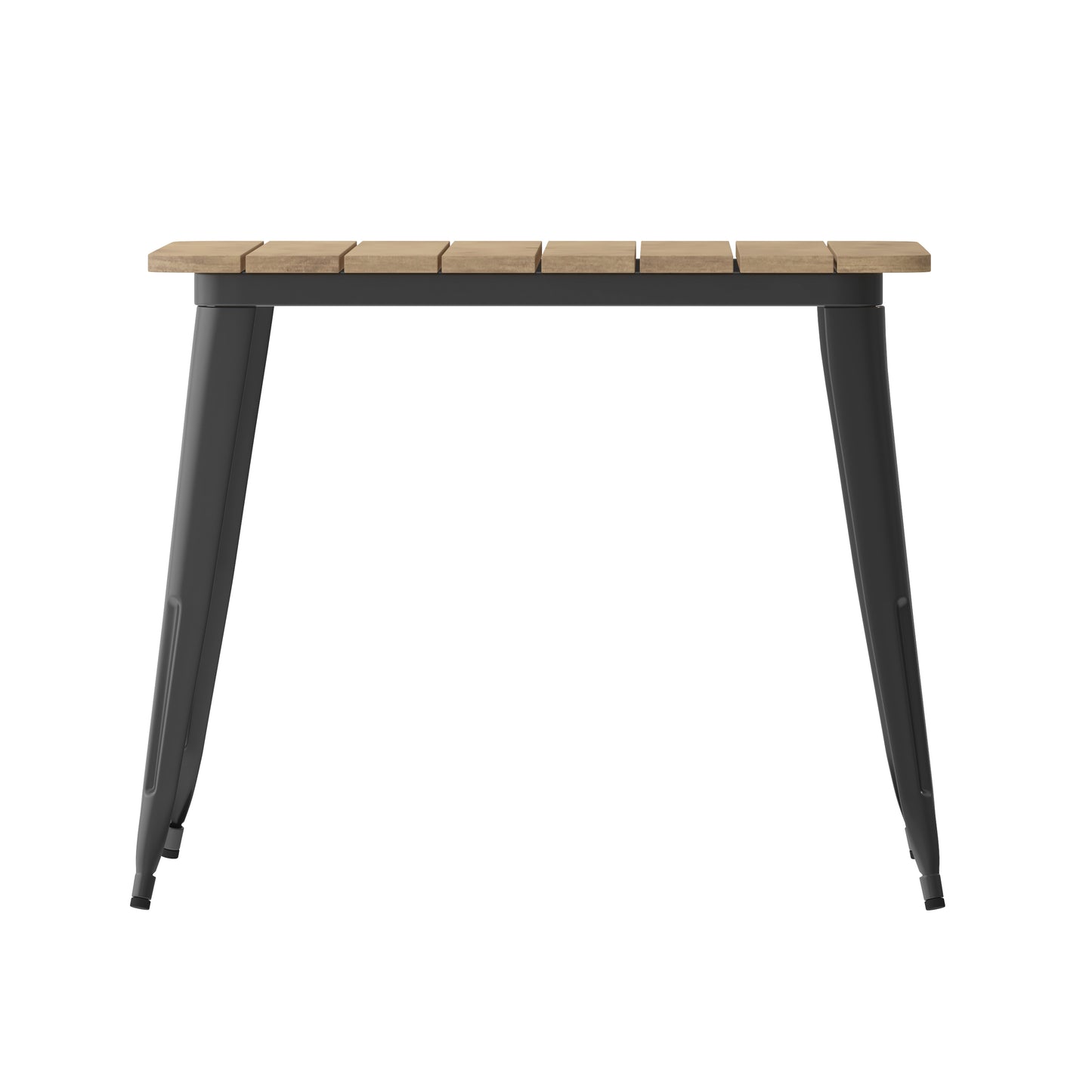 Declan Commercial Indoor/Outdoor Dining Table with Umbrella Hole, 36" Square All Weather Brown Poly Resin Top and Black Steel Base Brown Top/Black Frame