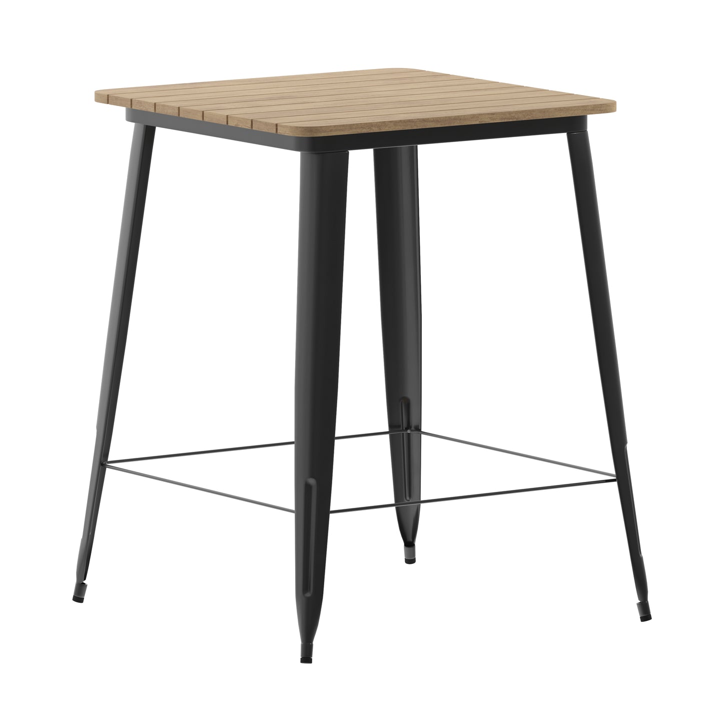 Declan Commercial Indoor/Outdoor Bar Top Table, 31.5" Square All Weather Brown Poly Resin Top with Black Steel base Brown Top/Black Frame