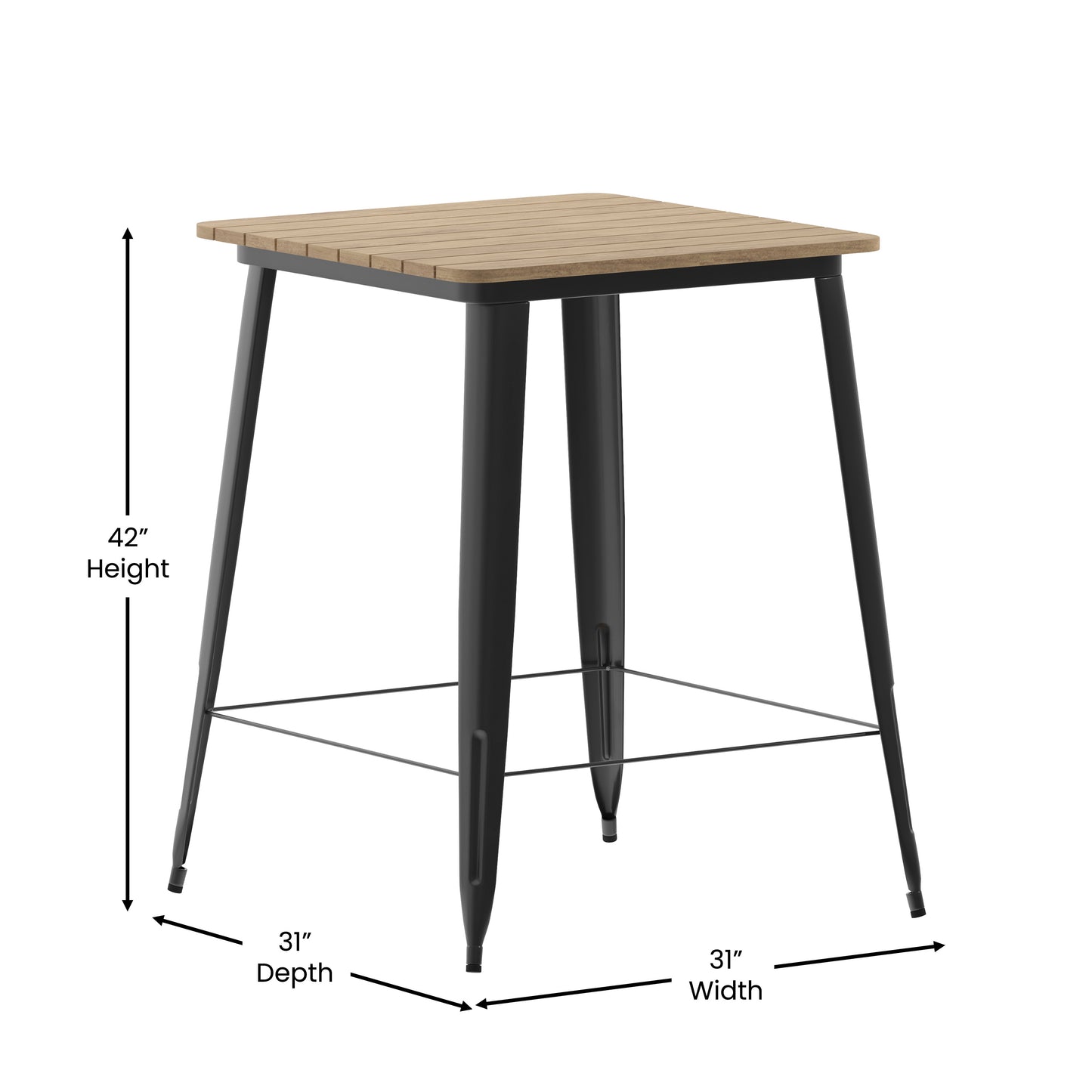 Declan Commercial Indoor/Outdoor Bar Top Table, 31.5" Square All Weather Brown Poly Resin Top with Black Steel base Brown Top/Black Frame
