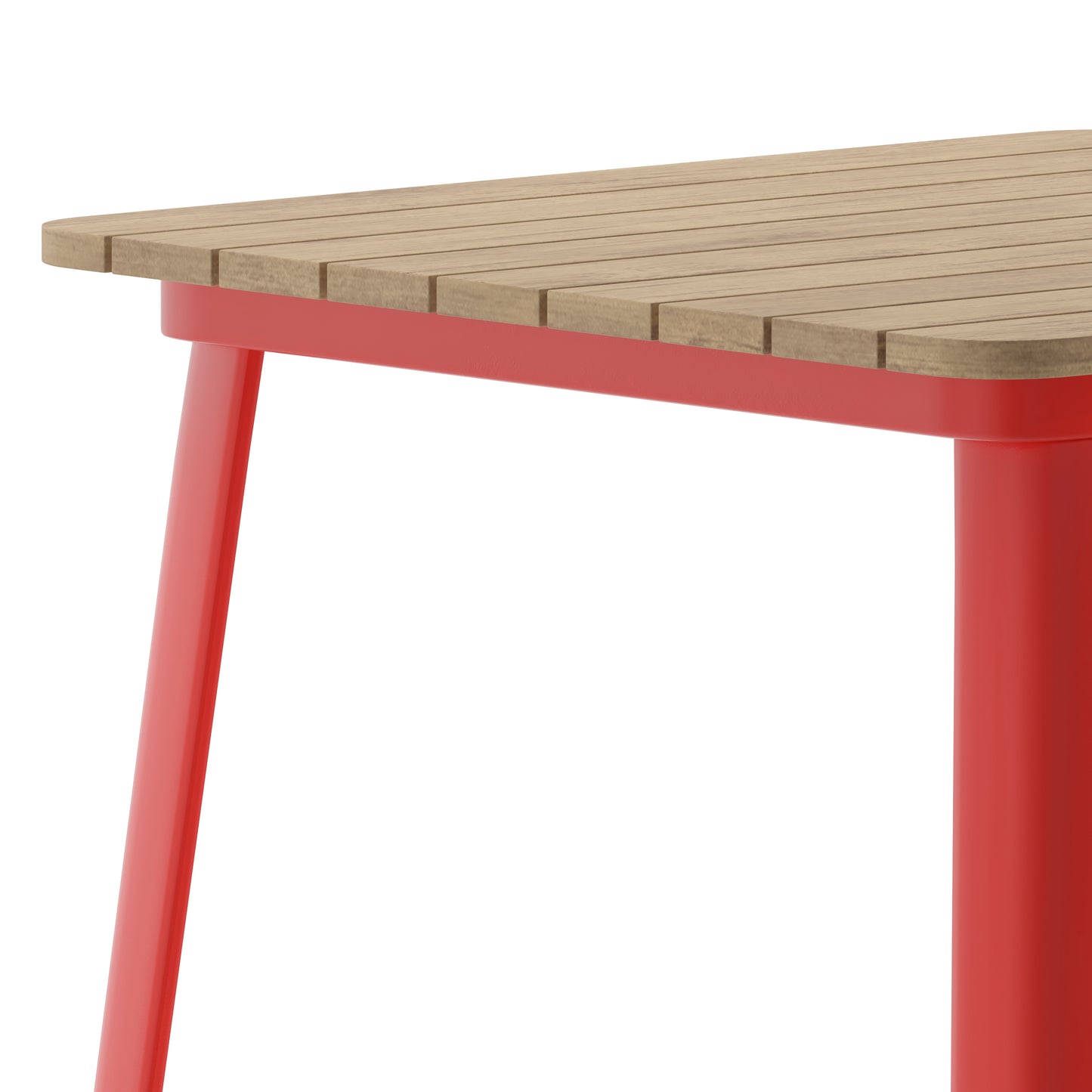 Declan Commercial Indoor/Outdoor Bar Top Table, 31.5" Square All Weather Brown Poly Resin Top with Red Steel base Brown Top/Red Frame