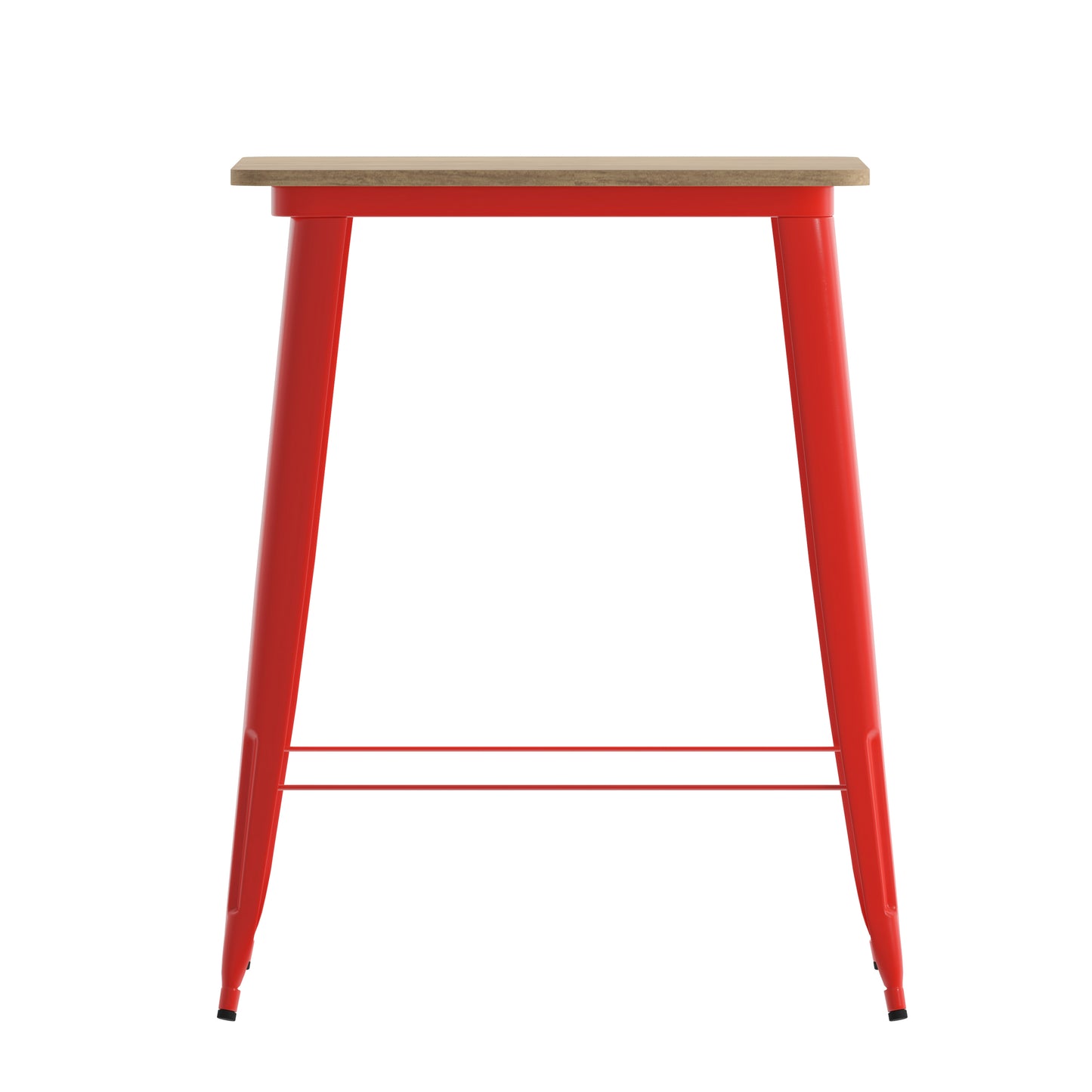 Declan Commercial Indoor/Outdoor Bar Top Table, 31.5" Square All Weather Brown Poly Resin Top with Red Steel base Brown Top/Red Frame