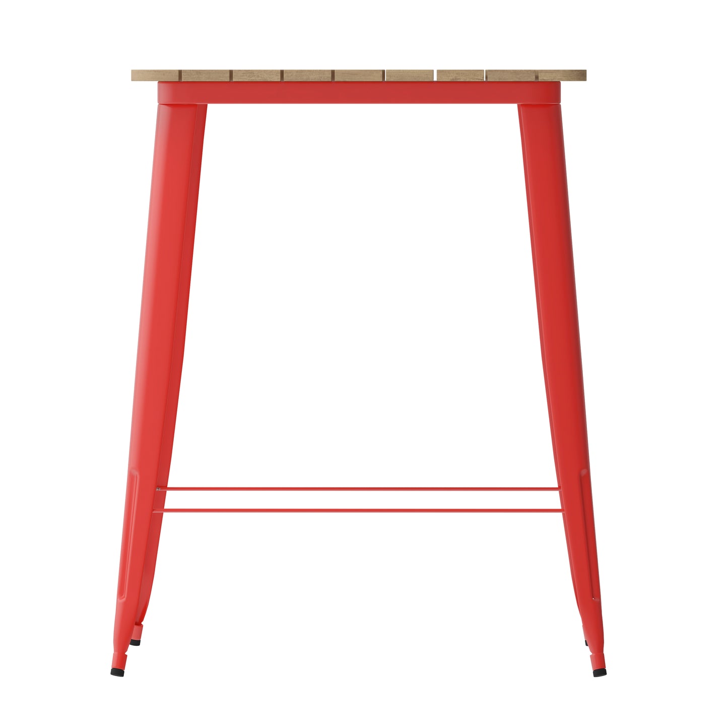 Declan Commercial Indoor/Outdoor Bar Top Table, 31.5" Square All Weather Brown Poly Resin Top with Red Steel base Brown Top/Red Frame