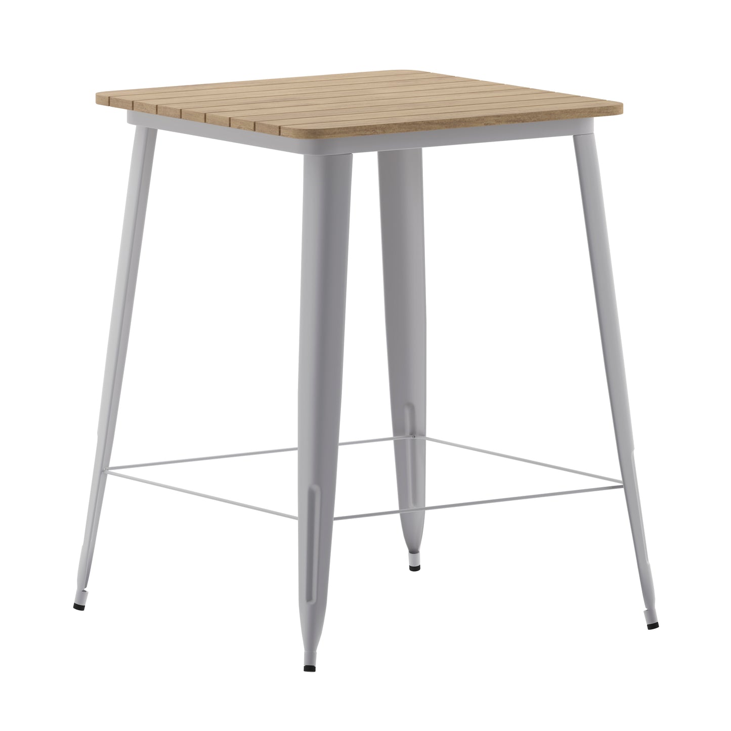 Declan Commercial Indoor/Outdoor Bar Top Table, 31.5" Square All Weather Brown Poly Resin Top with Silver Steel base Brown Top/Silver Frame