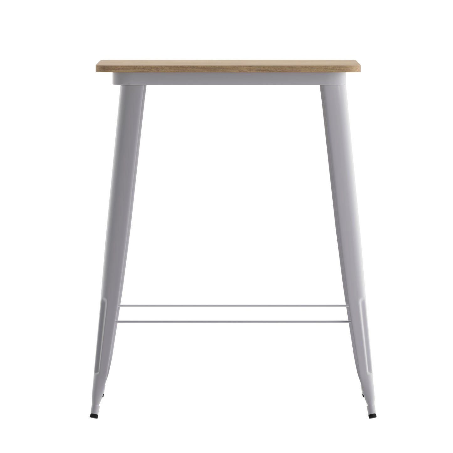 Declan Commercial Indoor/Outdoor Bar Top Table, 31.5" Square All Weather Brown Poly Resin Top with Silver Steel base Brown Top/Silver Frame