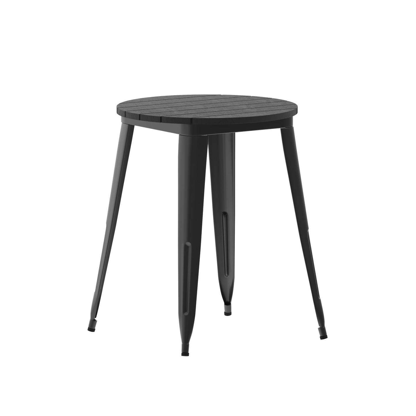 Declan Commercial Grade Indoor/Outdoor Dining Table, 23.75" Round All Weather Black Poly Resin Top with Black Steel Base Black Top/Black Frame