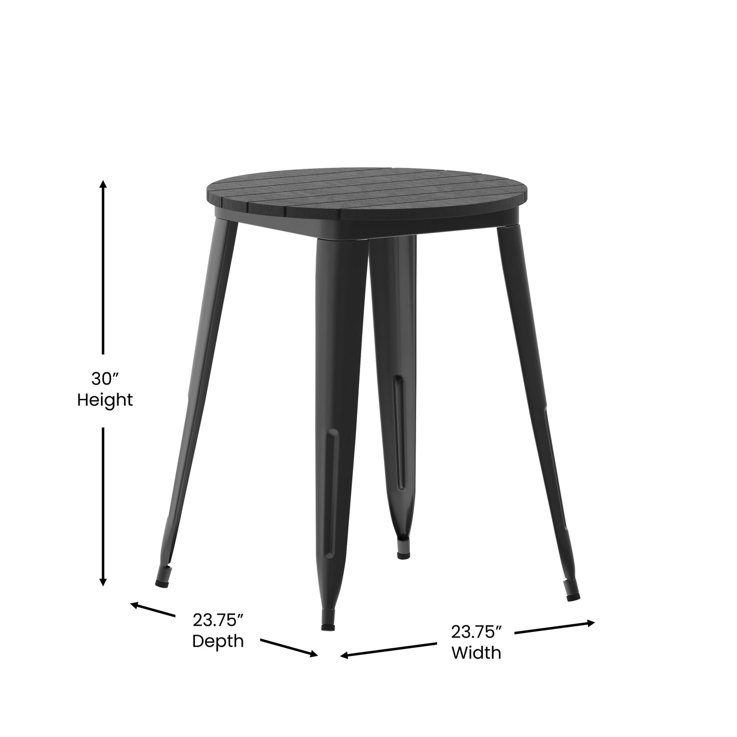 Declan Commercial Grade Indoor/Outdoor Dining Table, 23.75" Round All Weather Black Poly Resin Top with Black Steel Base Black Top/Black Frame