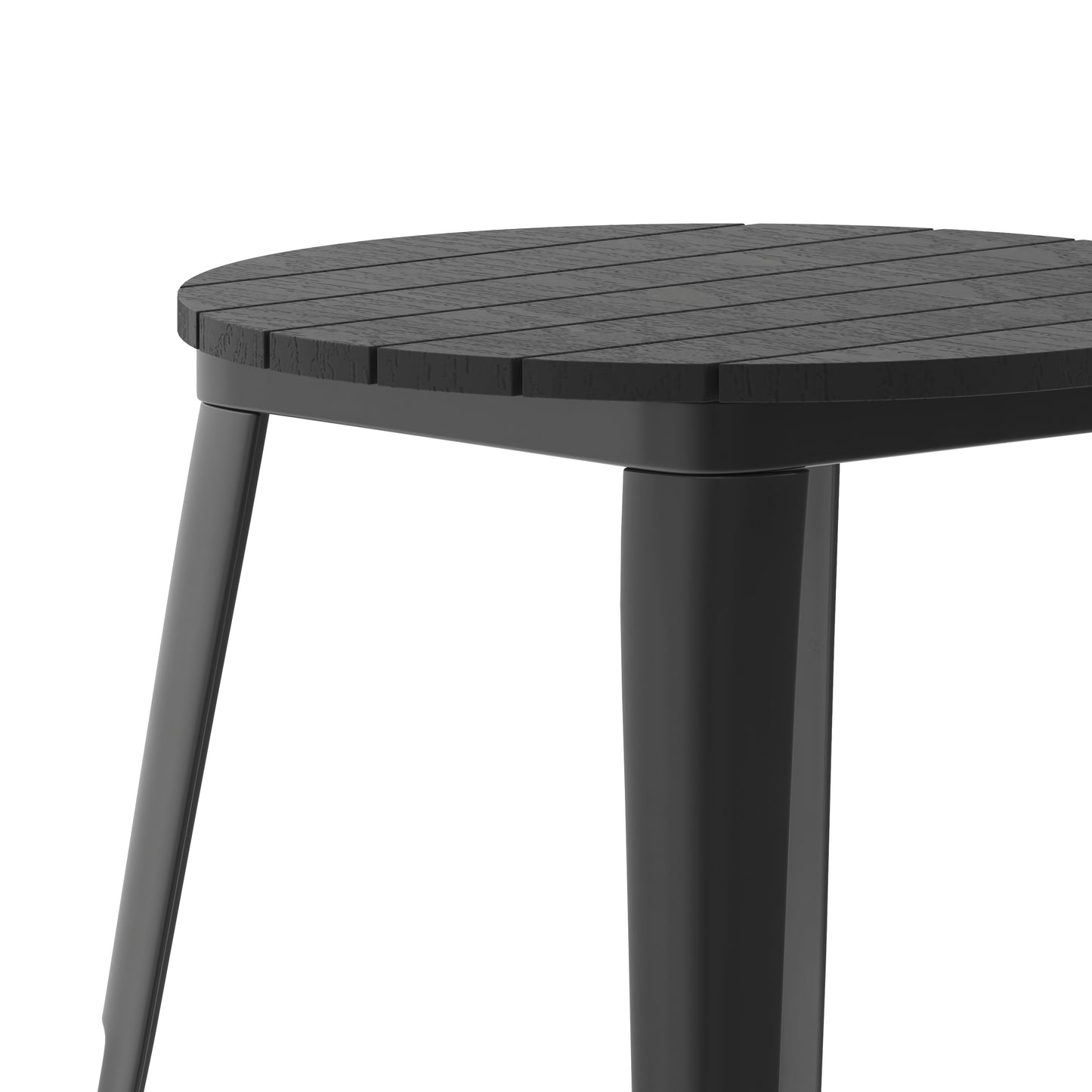 Declan Commercial Grade Indoor/Outdoor Dining Table, 23.75" Round All Weather Black Poly Resin Top with Black Steel Base Black Top/Black Frame