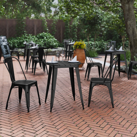 Declan Commercial Grade Indoor/Outdoor Dining Table, 23.75" Round All Weather Black Poly Resin Top with Black Steel Base Black Top/Black Frame JJ-T14623-60-BKBK-GG