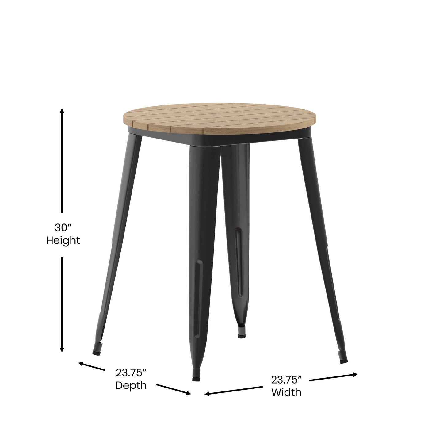 Declan Commercial Grade Indoor/Outdoor Dining Table, 23.75" Round All Weather Brown Poly Resin Top with Black Steel Base Brown Top/Black Frame