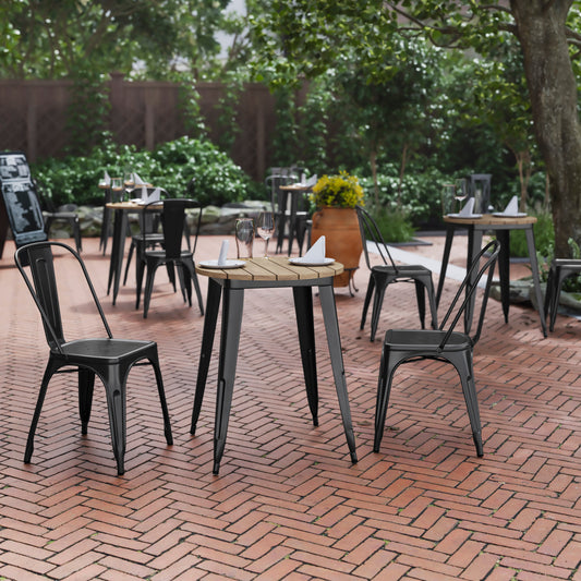 Declan Commercial Grade Indoor/Outdoor Dining Table, 23.75" Round All Weather Brown Poly Resin Top with Black Steel Base Brown Top/Black Frame JJ-T14623-60-BRBK-GG