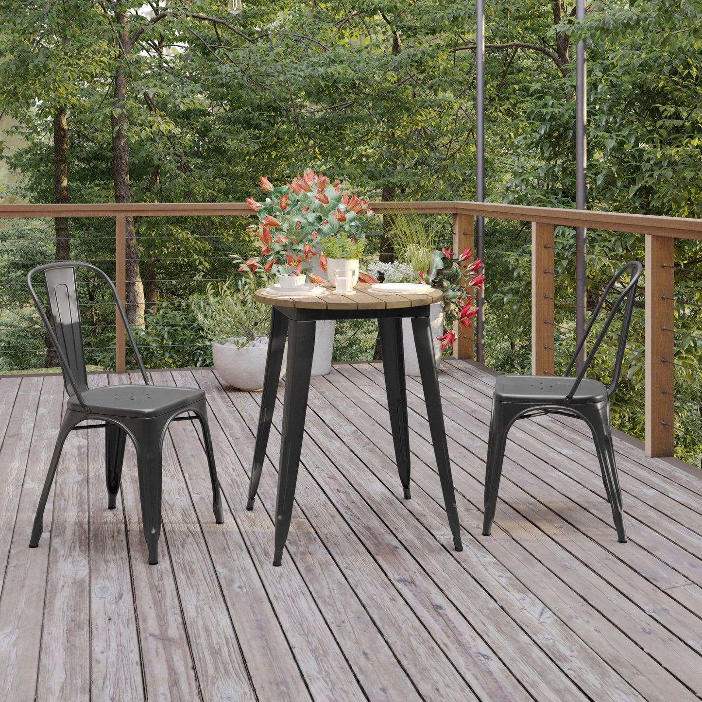 Declan Commercial Grade Indoor/Outdoor Dining Table, 23.75" Round All Weather Brown Poly Resin Top with Black Steel Base Brown Top/Black Frame