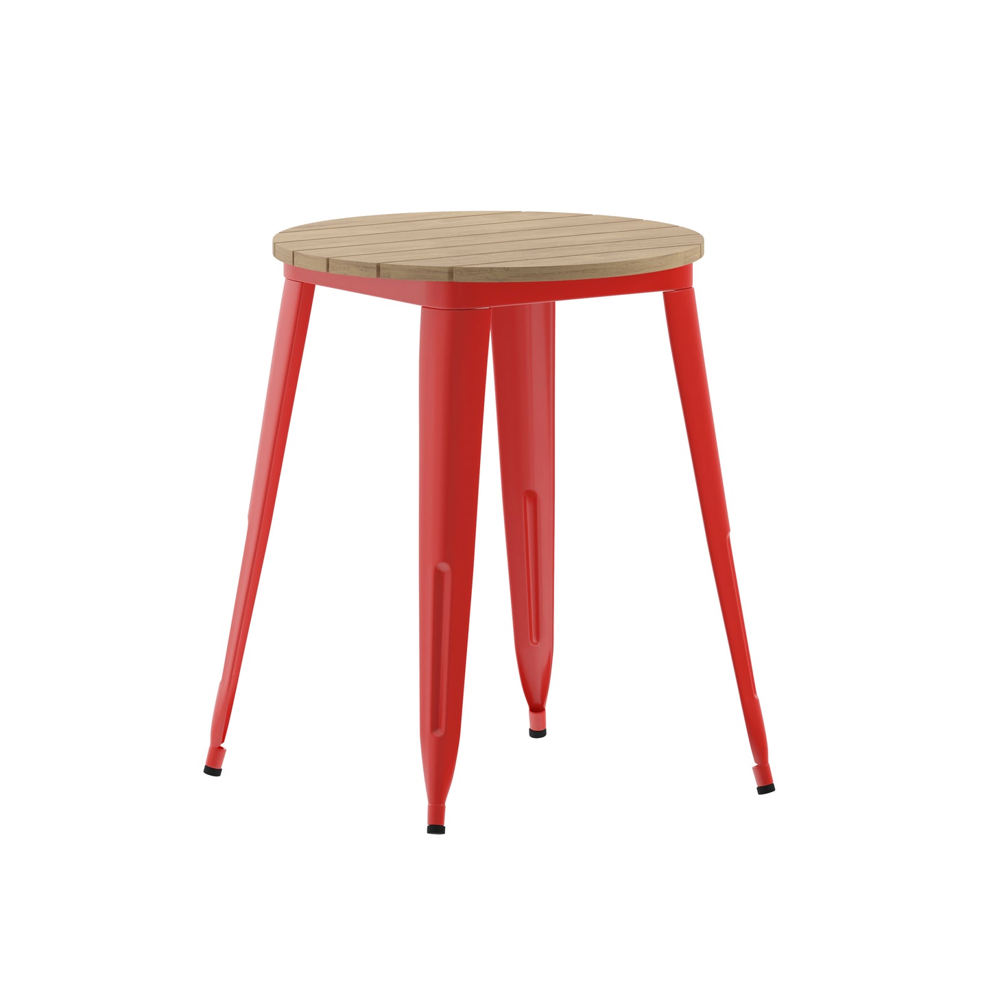 Declan Commercial Grade Indoor/Outdoor Dining Table, 23.75" Round All Weather Brown Poly Resin Top with Red Steel Base Brown Top/Red Frame