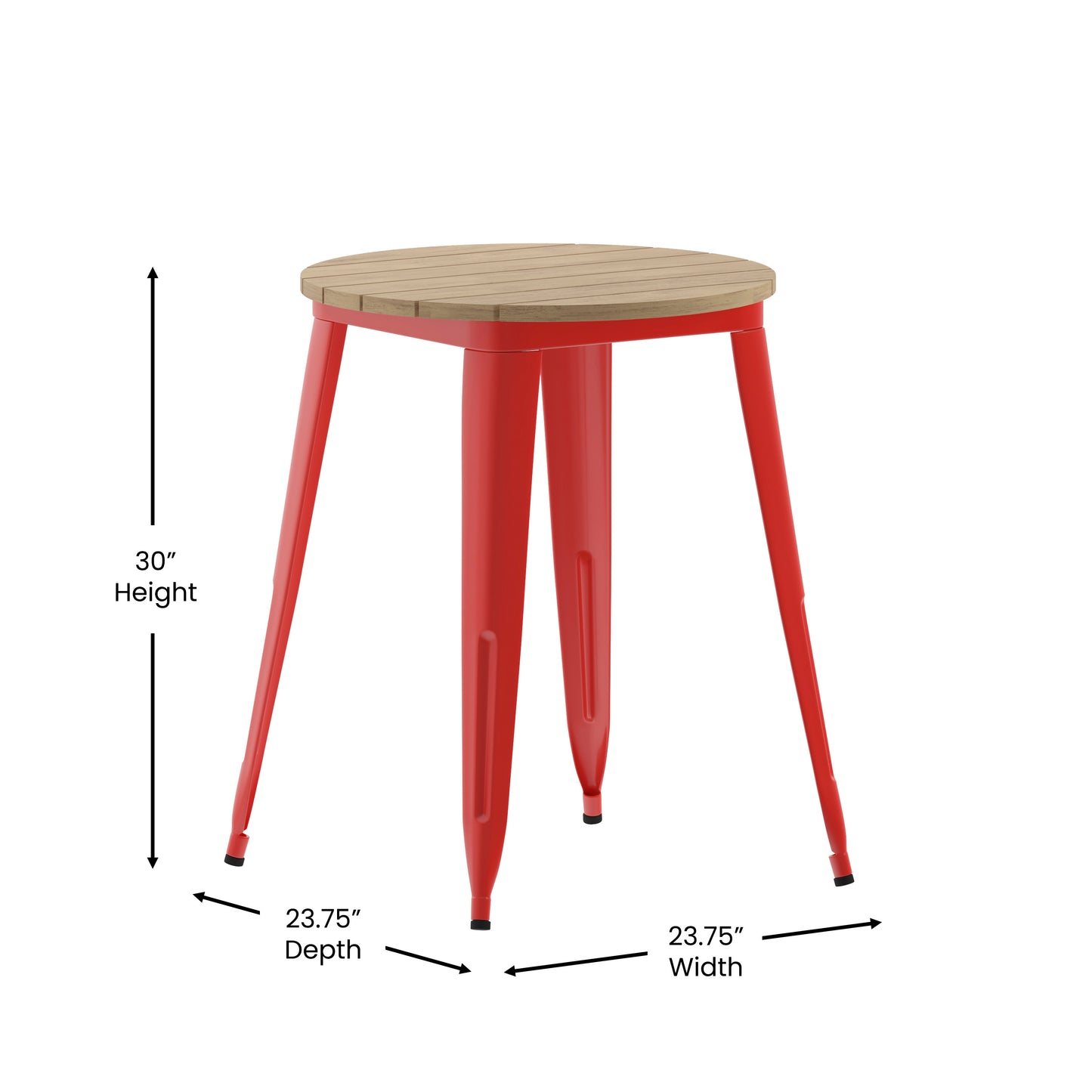 Declan Commercial Grade Indoor/Outdoor Dining Table, 23.75" Round All Weather Brown Poly Resin Top with Red Steel Base Brown Top/Red Frame