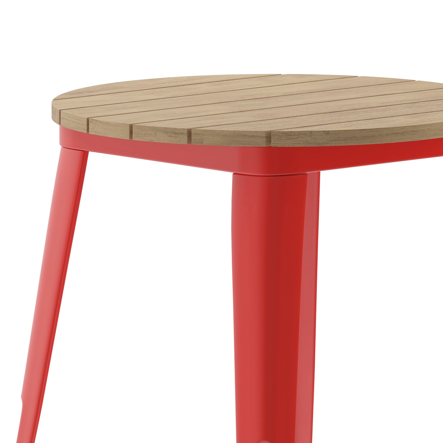 Declan Commercial Grade Indoor/Outdoor Dining Table, 23.75" Round All Weather Brown Poly Resin Top with Red Steel Base Brown Top/Red Frame