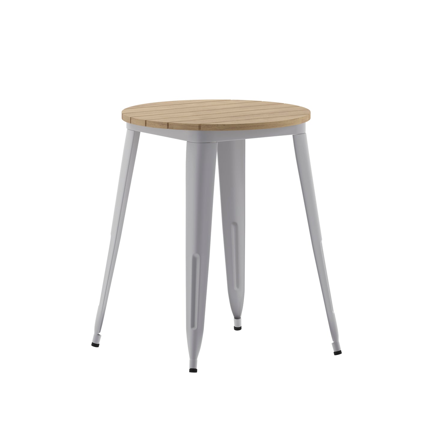 Declan Commercial Grade Indoor/Outdoor Dining Table, 23.75" Round All Weather Brown Poly Resin Top with Silver Steel Base Brown Top/Silver Frame