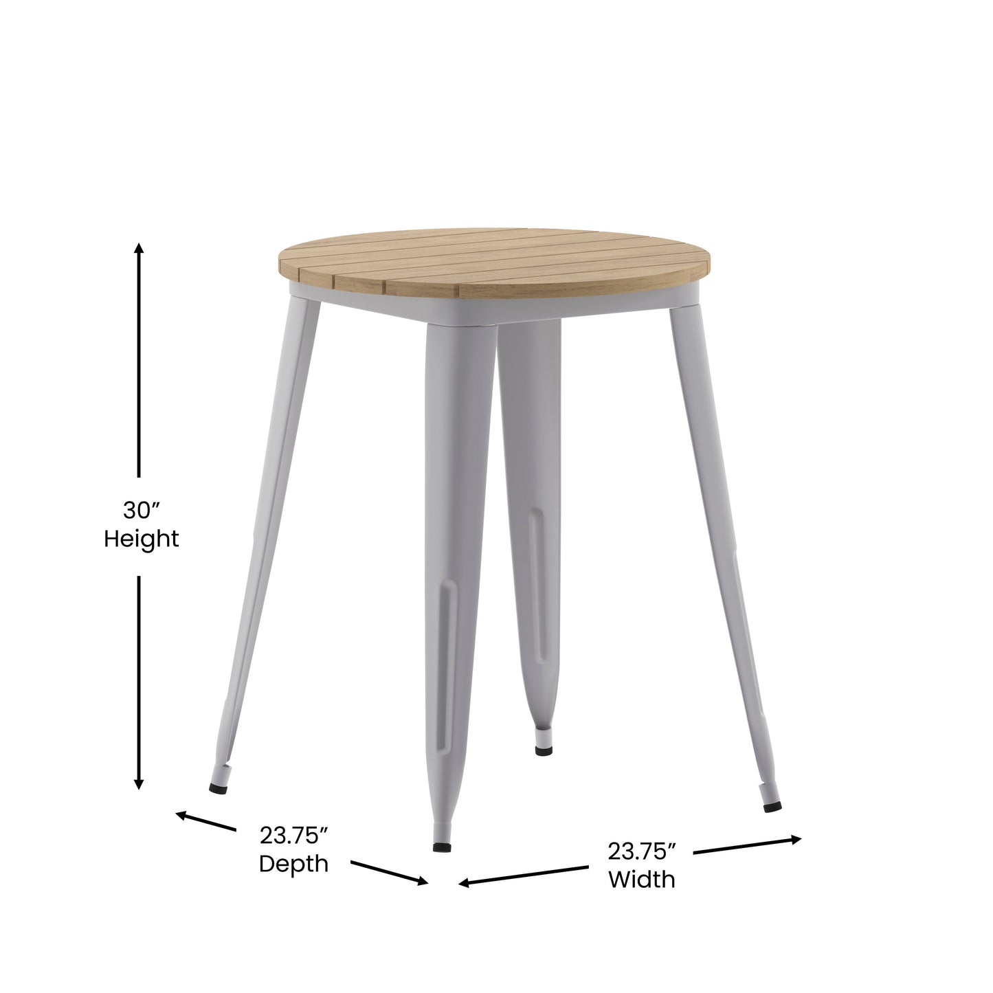 Declan Commercial Grade Indoor/Outdoor Dining Table, 23.75" Round All Weather Brown Poly Resin Top with Silver Steel Base Brown Top/Silver Frame