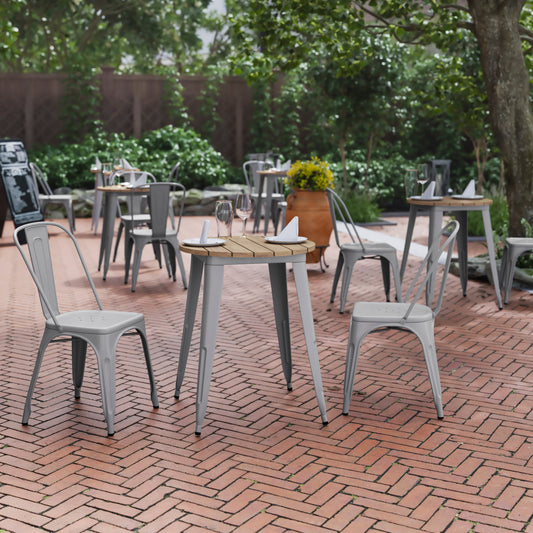 Declan Commercial Grade Indoor/Outdoor Dining Table, 23.75" Round All Weather Brown Poly Resin Top with Silver Steel Base Brown Top/Silver Frame JJ-T14623-60-BRSL-GG
