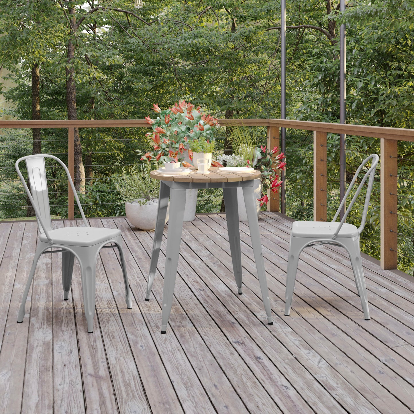 Declan Commercial Grade Indoor/Outdoor Dining Table, 23.75" Round All Weather Brown Poly Resin Top with Silver Steel Base Brown Top/Silver Frame