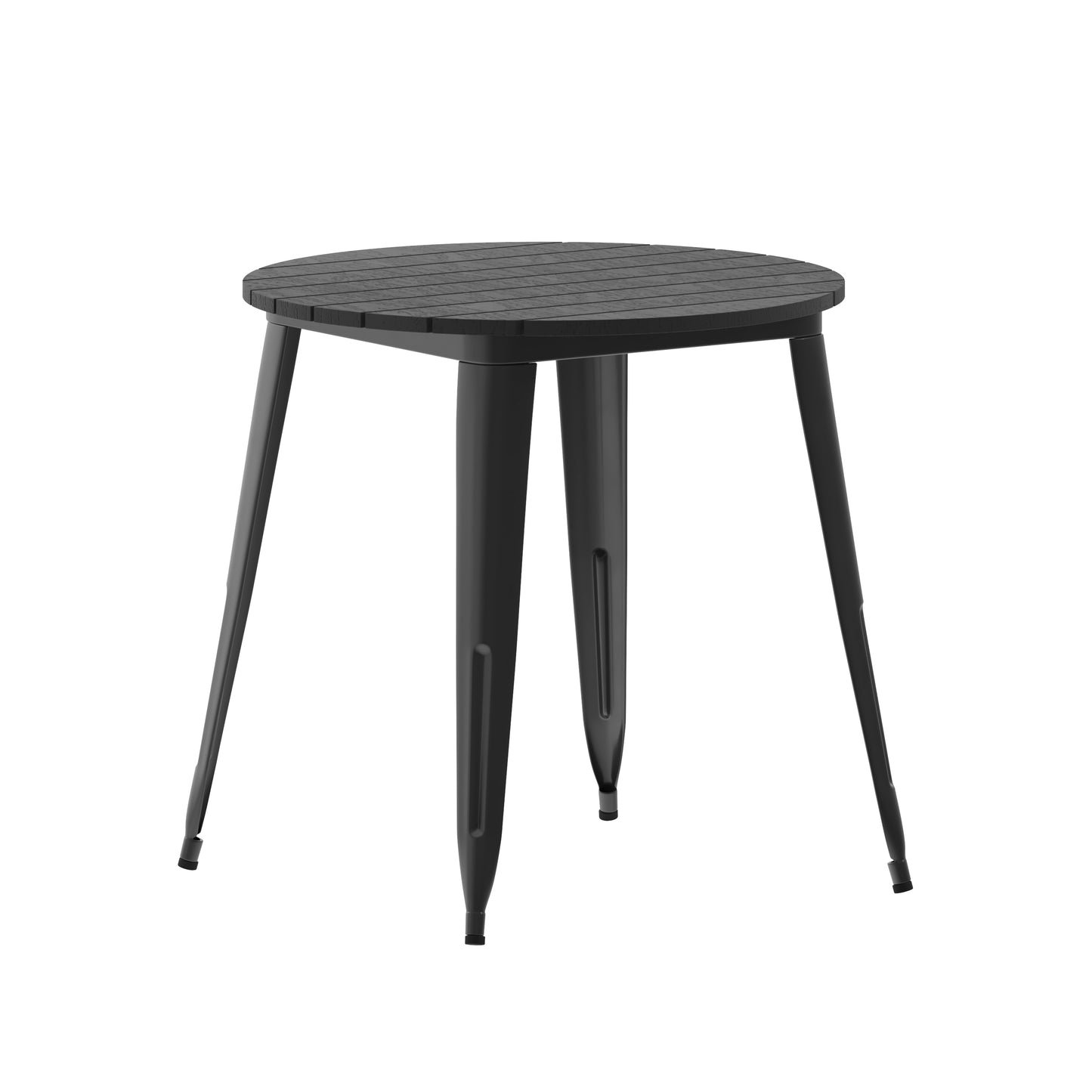 Declan Commercial Grade Indoor/Outdoor Dining Table, 30" Round All Weather Black Poly Resin Top with Black Steel Base Black Top/Black Frame