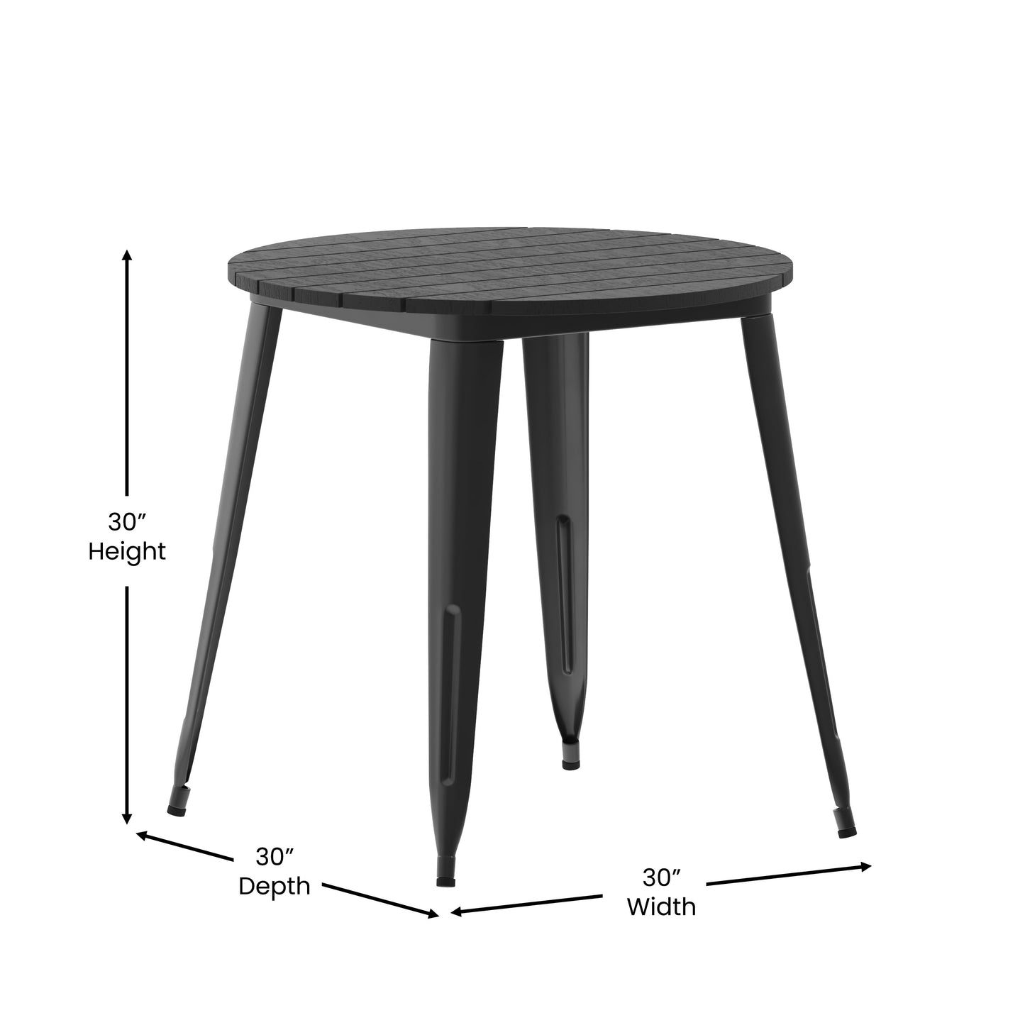Declan Commercial Grade Indoor/Outdoor Dining Table, 30" Round All Weather Black Poly Resin Top with Black Steel Base Black Top/Black Frame