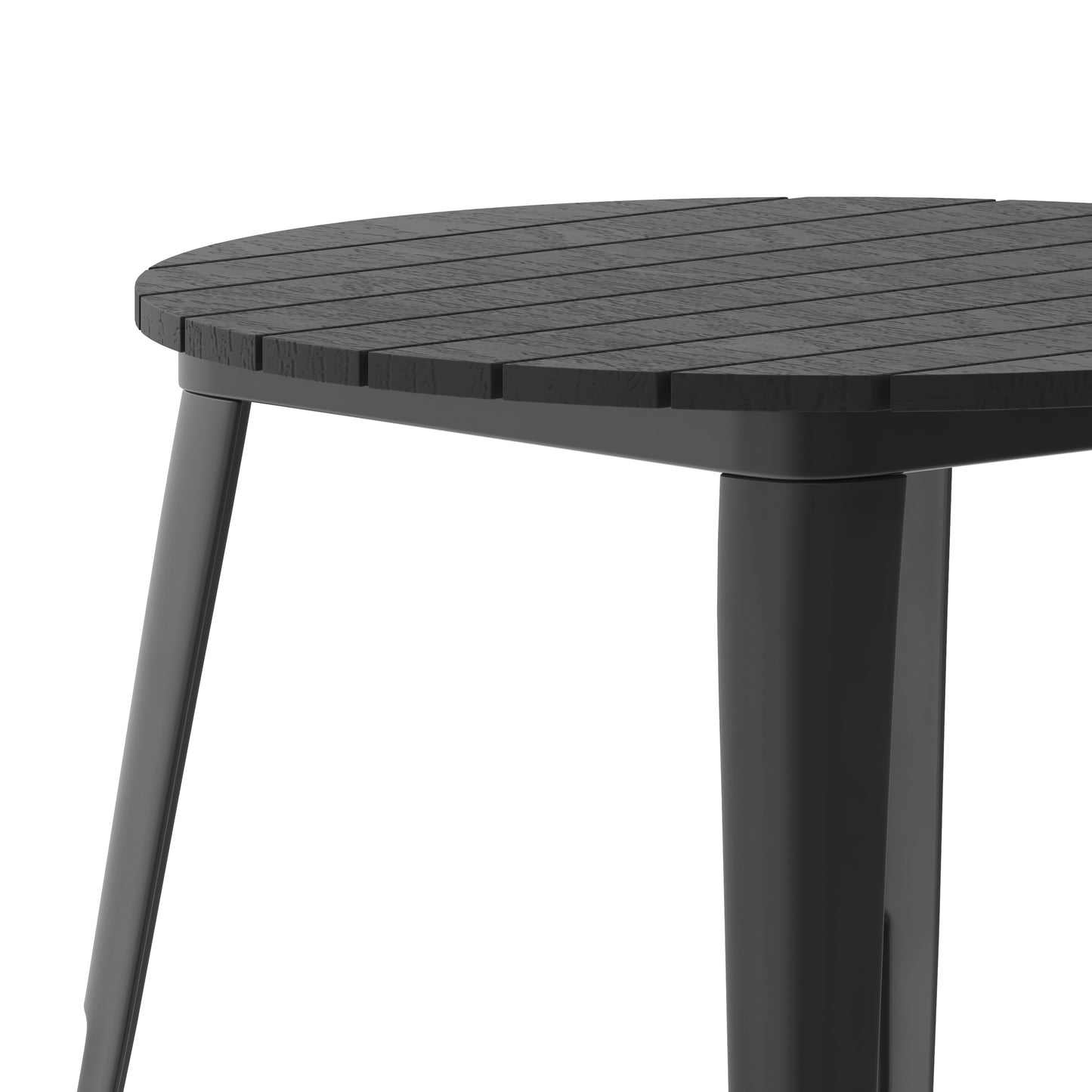 Declan Commercial Grade Indoor/Outdoor Dining Table, 30" Round All Weather Black Poly Resin Top with Black Steel Base Black Top/Black Frame