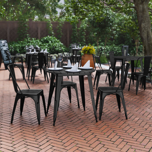 Declan Commercial Grade Indoor/Outdoor Dining Table, 30" Round All Weather Black Poly Resin Top with Black Steel Base Black Top/Black Frame JJ-T14623-80-BKBK-GG