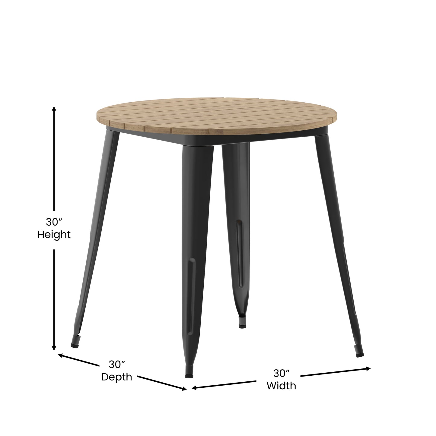 Declan Commercial Grade Indoor/Outdoor Dining Table, 30" Round All Weather Brown Poly Resin Top with Black Steel Base Brown Top/Black Frame