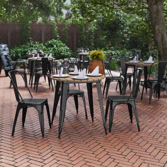Declan Commercial Grade Indoor/Outdoor Dining Table, 30" Round All Weather Brown Poly Resin Top with Black Steel Base Brown Top/Black Frame JJ-T14623-80-BRBK-GG