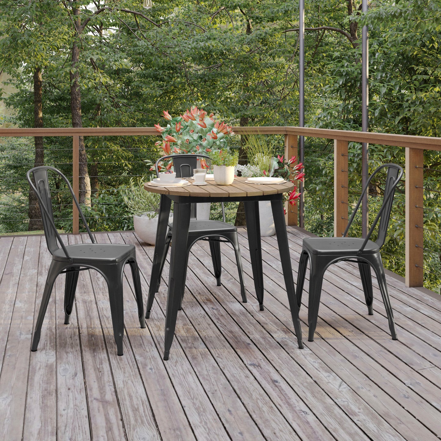 Declan Commercial Grade Indoor/Outdoor Dining Table, 30" Round All Weather Brown Poly Resin Top with Black Steel Base Brown Top/Black Frame