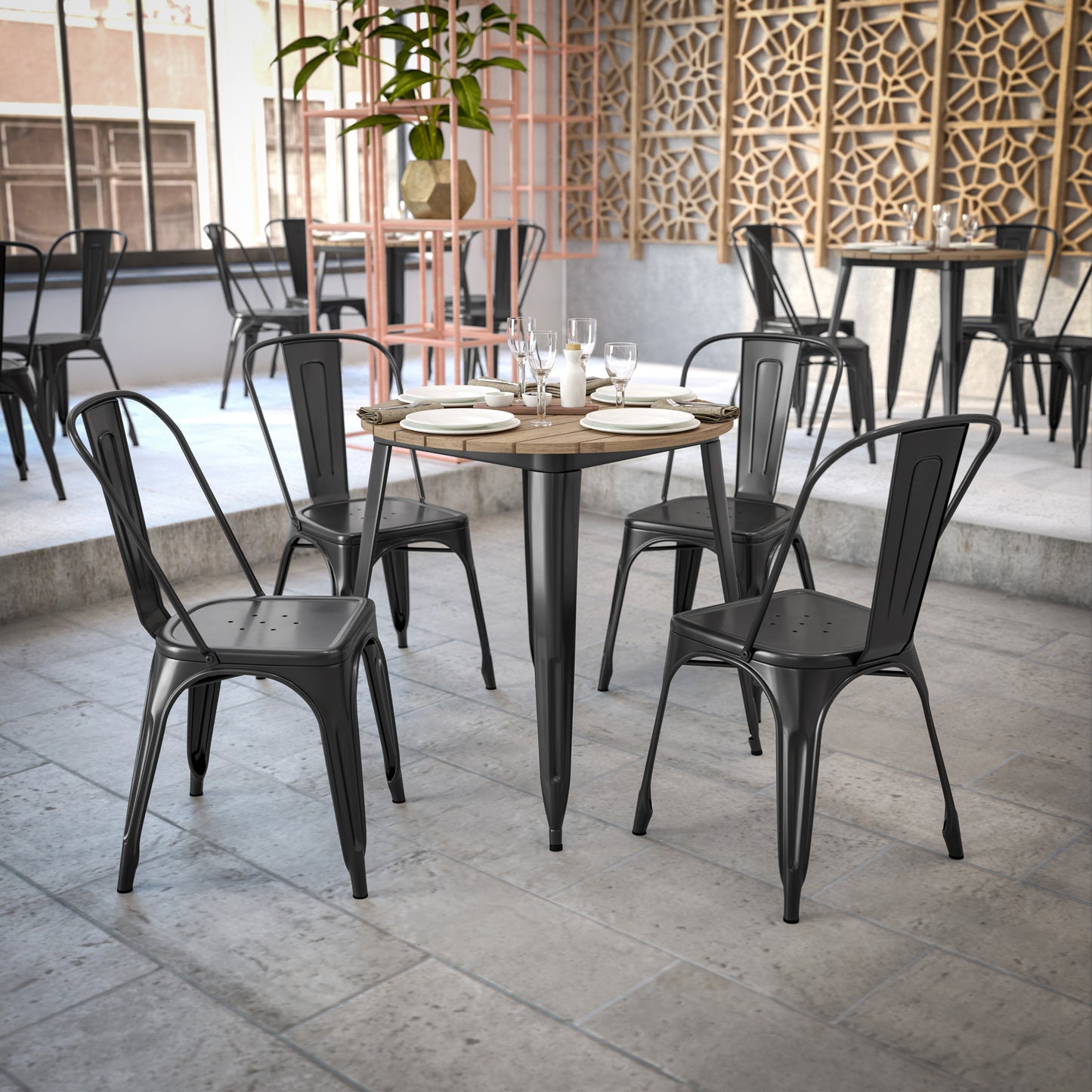 Declan Commercial Grade Indoor/Outdoor Dining Table, 30" Round All Weather Brown Poly Resin Top with Black Steel Base Brown Top/Black Frame