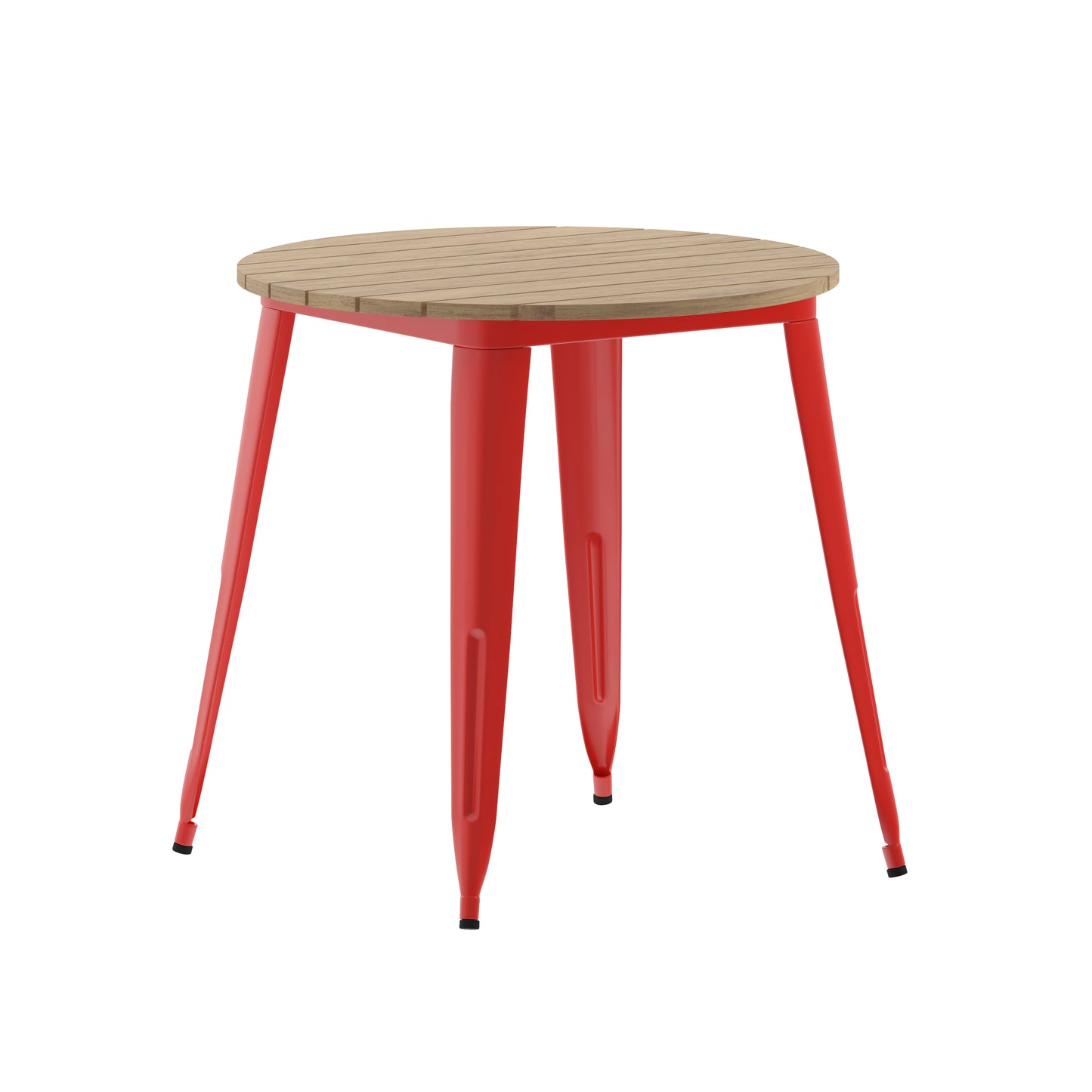 Declan Commercial Grade Indoor/Outdoor Dining Table, 30" Round All Weather Brown Poly Resin Top with Red Steel Base Brown Top/Red Frame