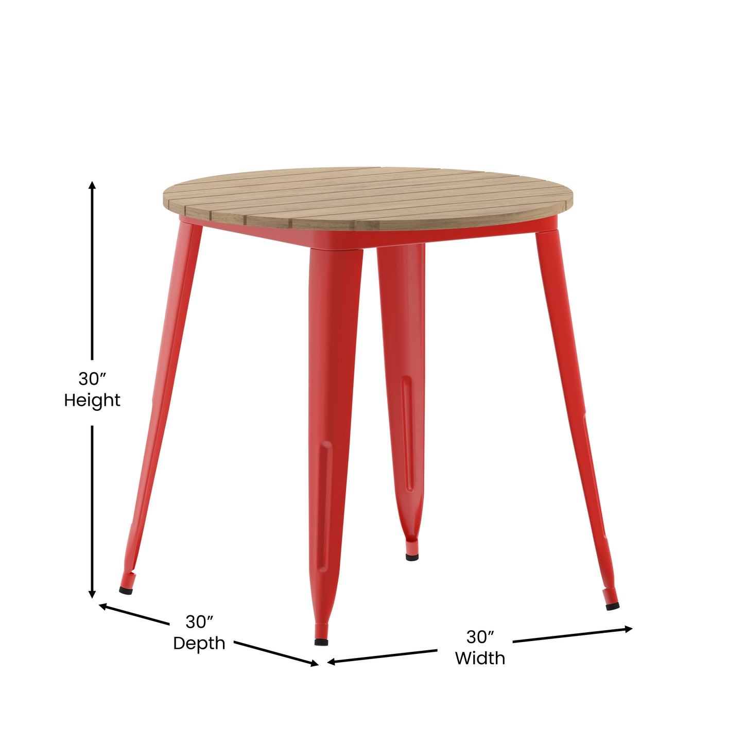 Declan Commercial Grade Indoor/Outdoor Dining Table, 30" Round All Weather Brown Poly Resin Top with Red Steel Base Brown Top/Red Frame