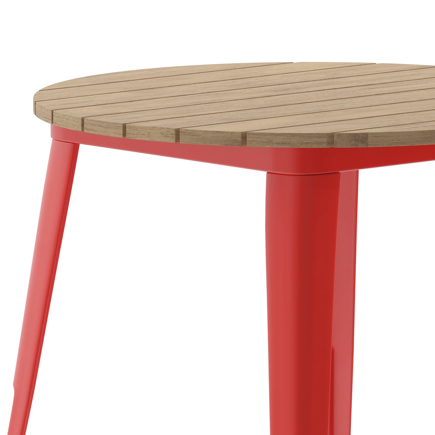 Declan Commercial Grade Indoor/Outdoor Dining Table, 30" Round All Weather Brown Poly Resin Top with Red Steel Base Brown Top/Red Frame