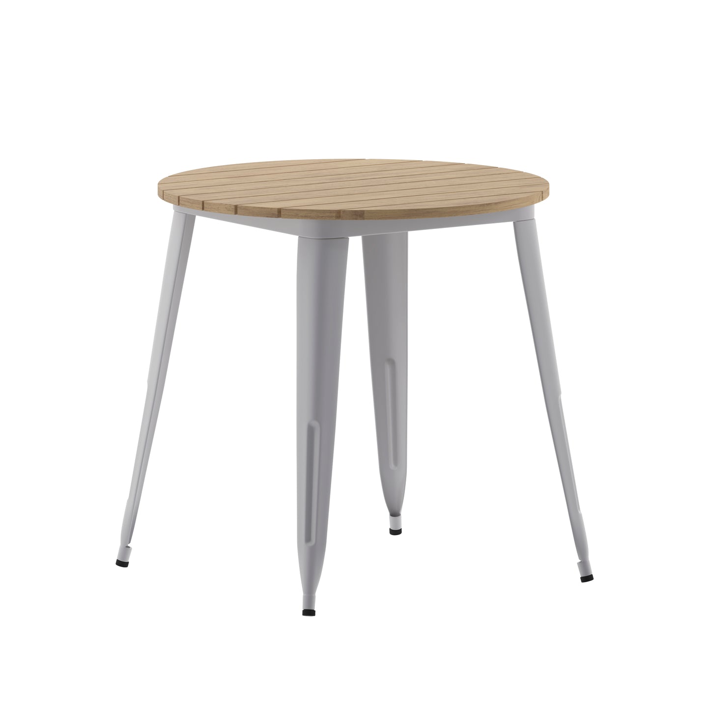 Declan Commercial Grade Indoor/Outdoor Dining Table, 30" Round All Weather Brown Poly Resin Top with Silver Steel Base Brown Top/Silver Frame