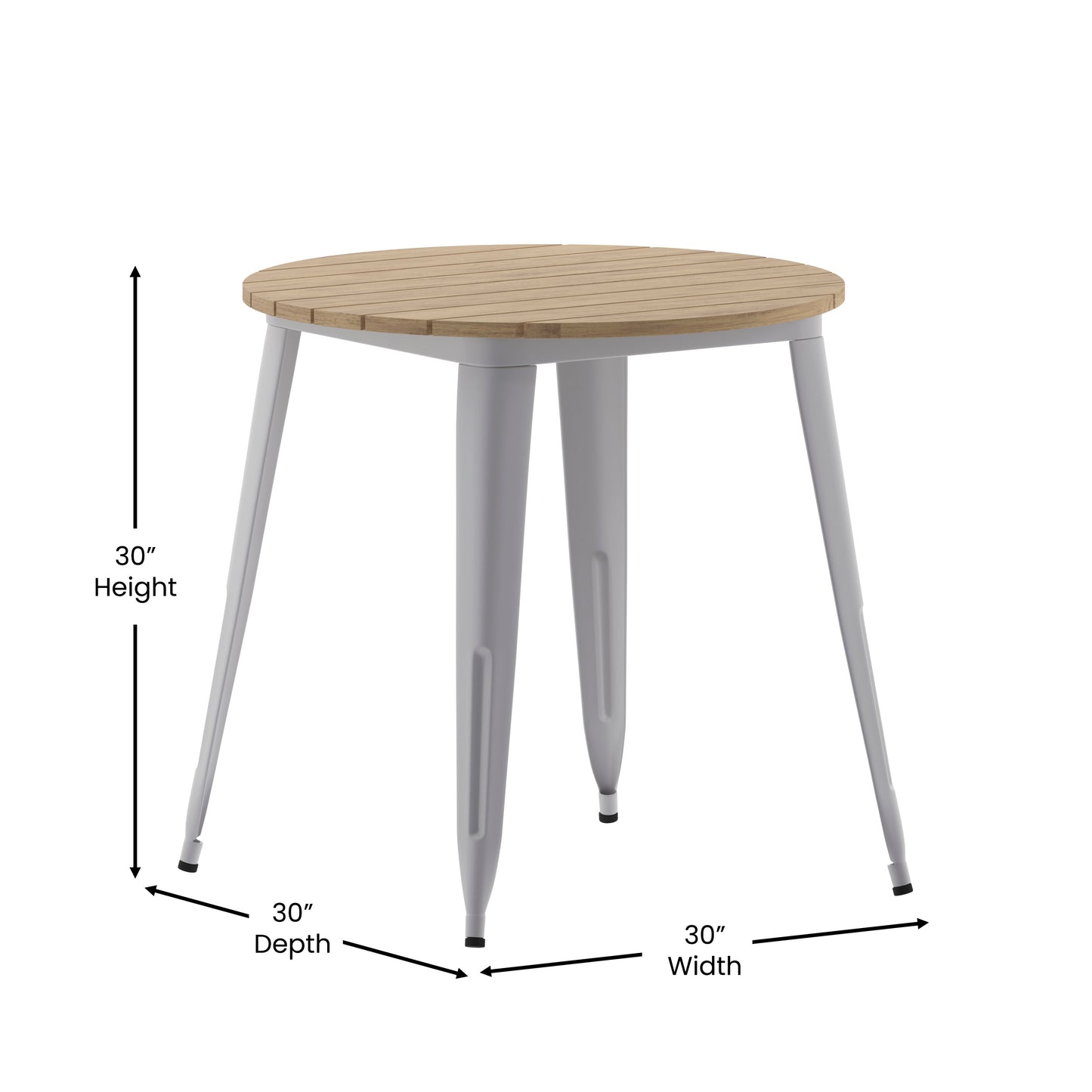 Declan Commercial Grade Indoor/Outdoor Dining Table, 30" Round All Weather Brown Poly Resin Top with Silver Steel Base Brown Top/Silver Frame