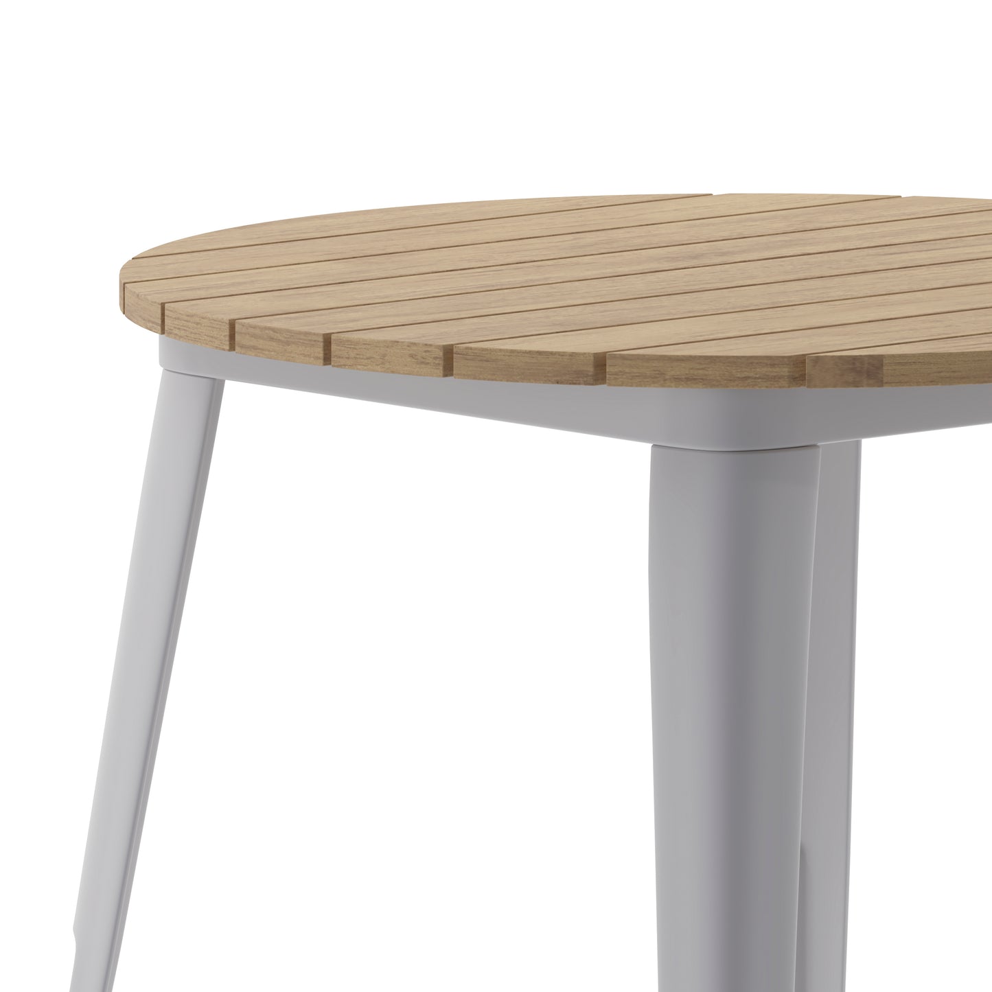 Declan Commercial Grade Indoor/Outdoor Dining Table, 30" Round All Weather Brown Poly Resin Top with Silver Steel Base Brown Top/Silver Frame