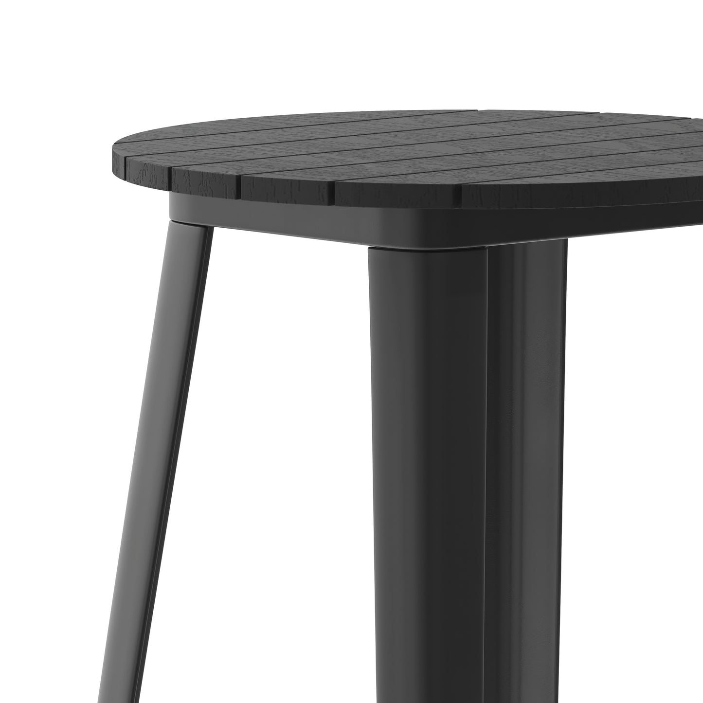Declan Commercial Indoor/Outdoor Bar Top Table, 23.75" Round All Weather Black Poly Resin Top with Black Steel base Black Top/Black Frame