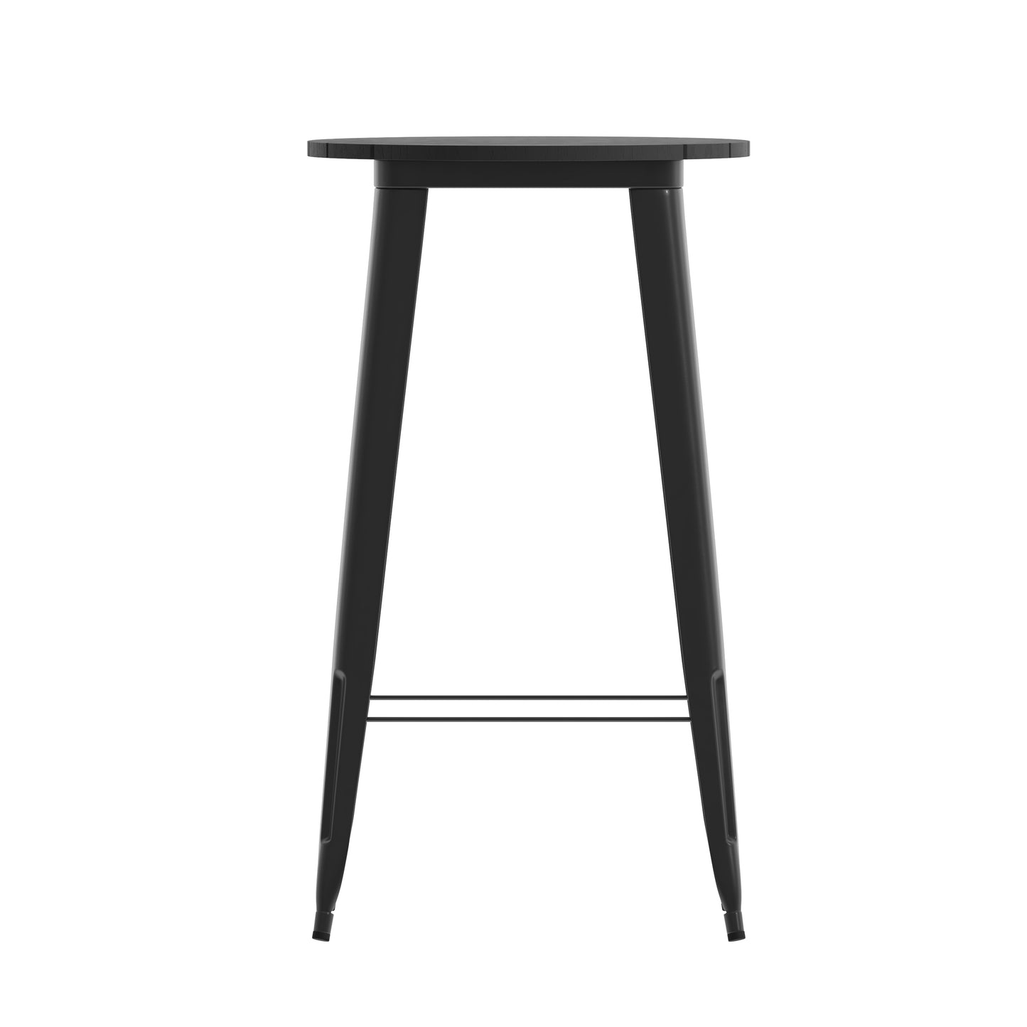 Declan Commercial Indoor/Outdoor Bar Top Table, 23.75" Round All Weather Black Poly Resin Top with Black Steel base Black Top/Black Frame