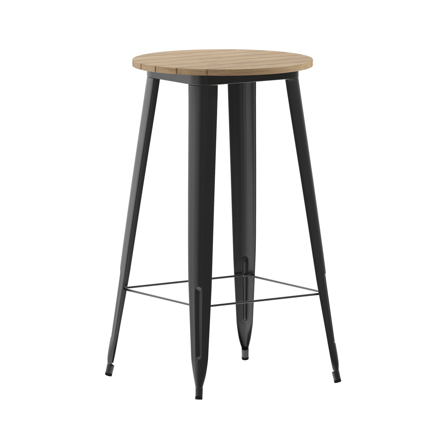 Declan Commercial Indoor/Outdoor Bar Top Table, 23.75" Round All Weather Brown Poly Resin Top with Black Steel base Brown Top/Black Frame
