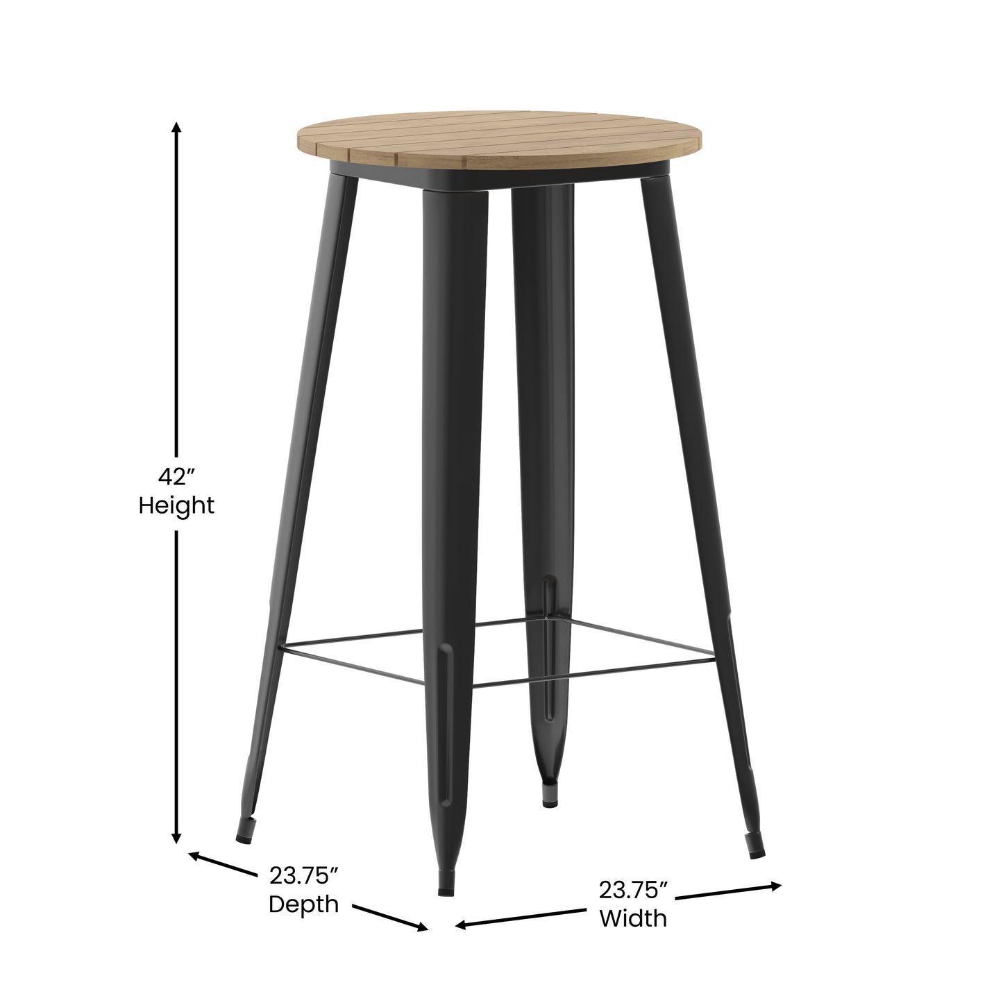 Declan Commercial Indoor/Outdoor Bar Top Table, 23.75" Round All Weather Brown Poly Resin Top with Black Steel base Brown Top/Black Frame