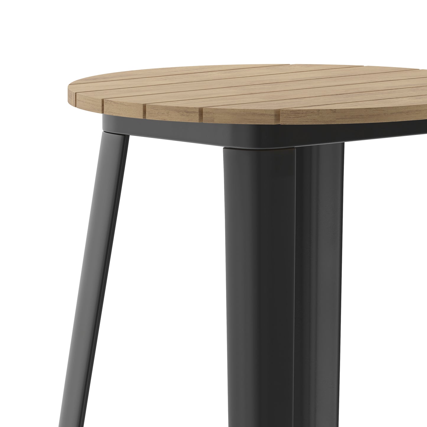 Declan Commercial Indoor/Outdoor Bar Top Table, 23.75" Round All Weather Brown Poly Resin Top with Black Steel base Brown Top/Black Frame
