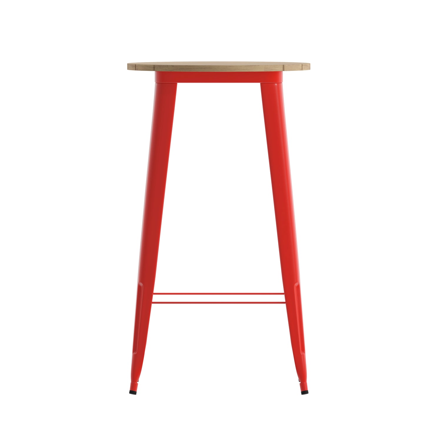 Declan Commercial Indoor/Outdoor Bar Top Table, 23.75" Round All Weather Brown Poly Resin Top with Red Steel base Brown Top/Red Frame