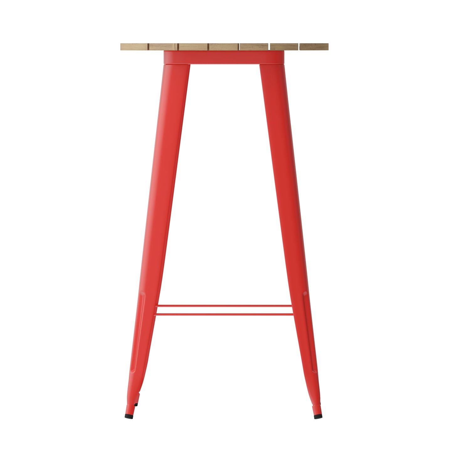Declan Commercial Indoor/Outdoor Bar Top Table, 23.75" Round All Weather Brown Poly Resin Top with Red Steel base Brown Top/Red Frame